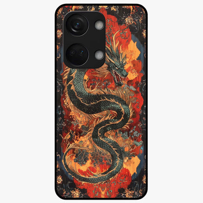 Inferno Dragon Soul Glass Case for 1+Nord 3 showing full back design in clean flat view with blazing dragon artwork and glossy glass finish.