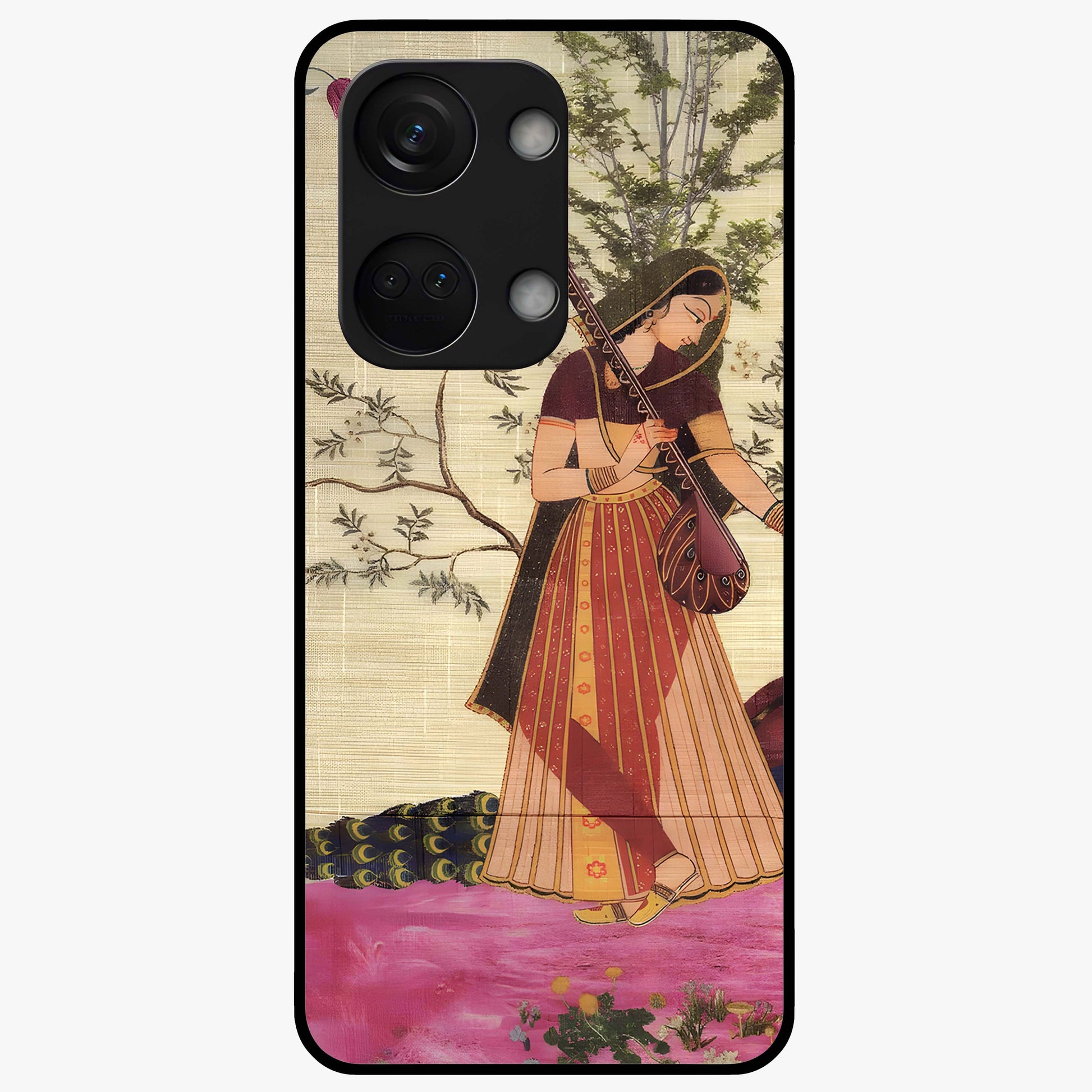 Lady With Veena Art Glass Case for 1+Nord 3 elegant front view featuring classical musical inspired artwork