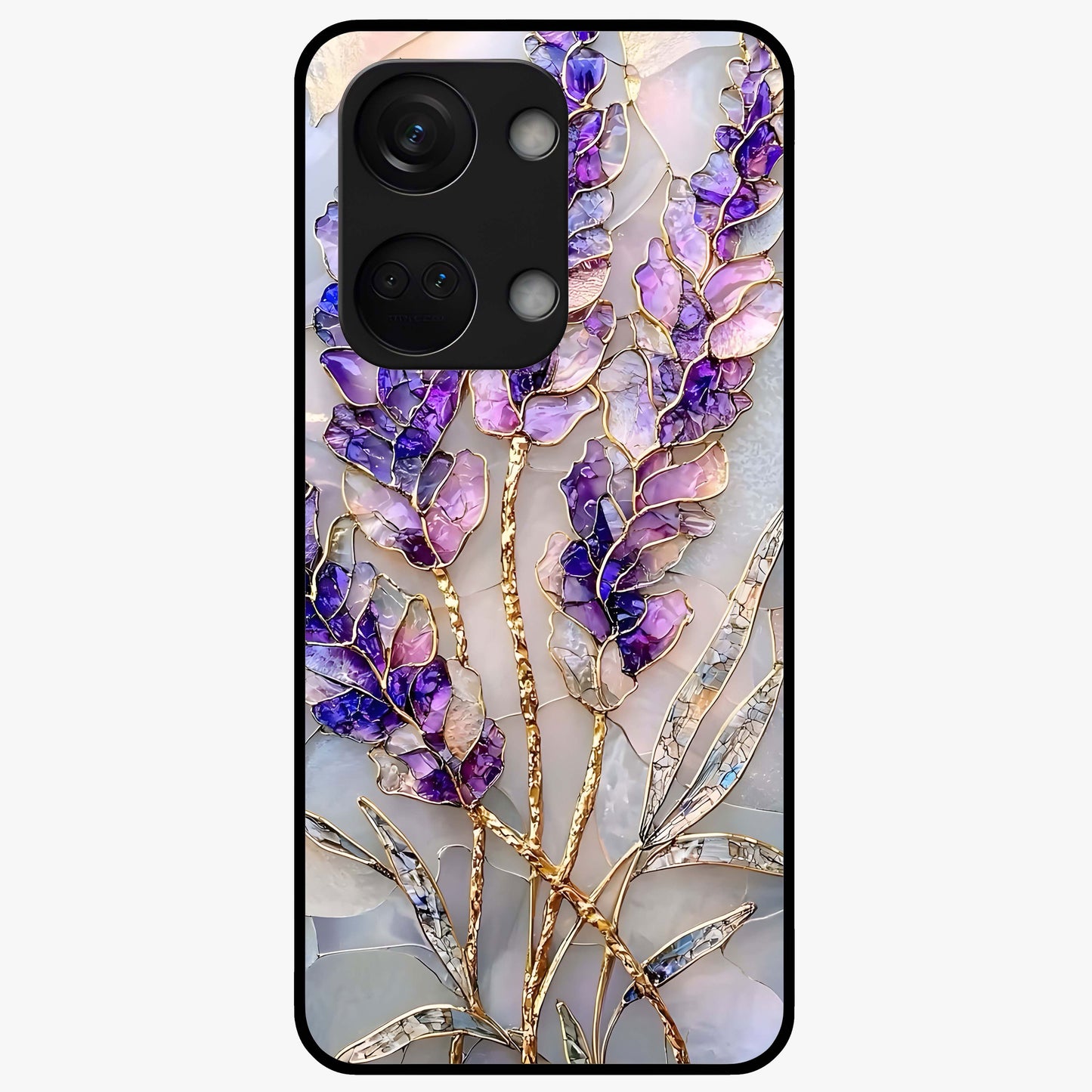 Lavender Dream Glow Glass Case for 1+Nord 3 radiant front view featuring glowing lavender inspired artwork