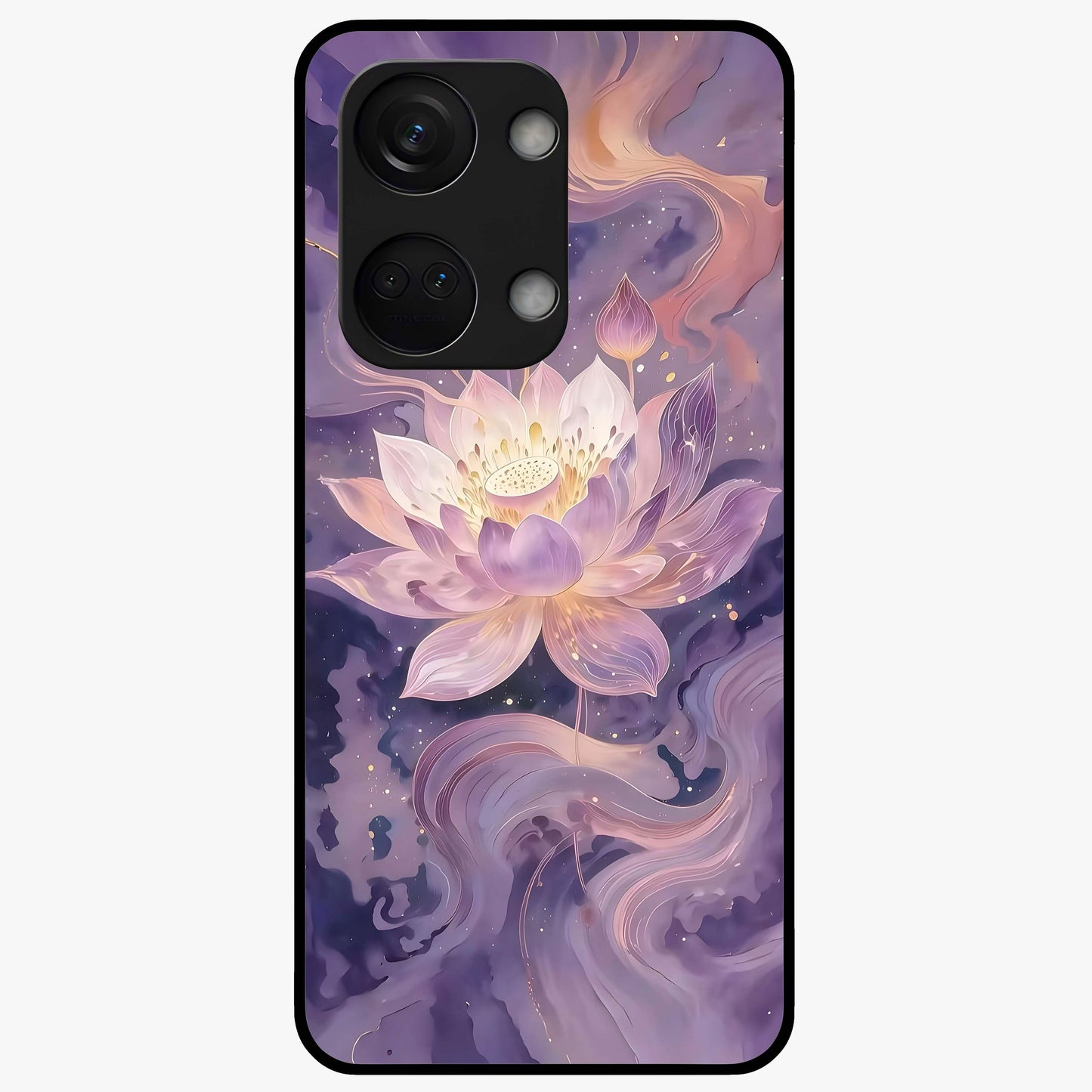 Lavender Lotus Muse Glass Case for 1+Nord 3 elegant front view featuring lotus artwork in calming lavender tones