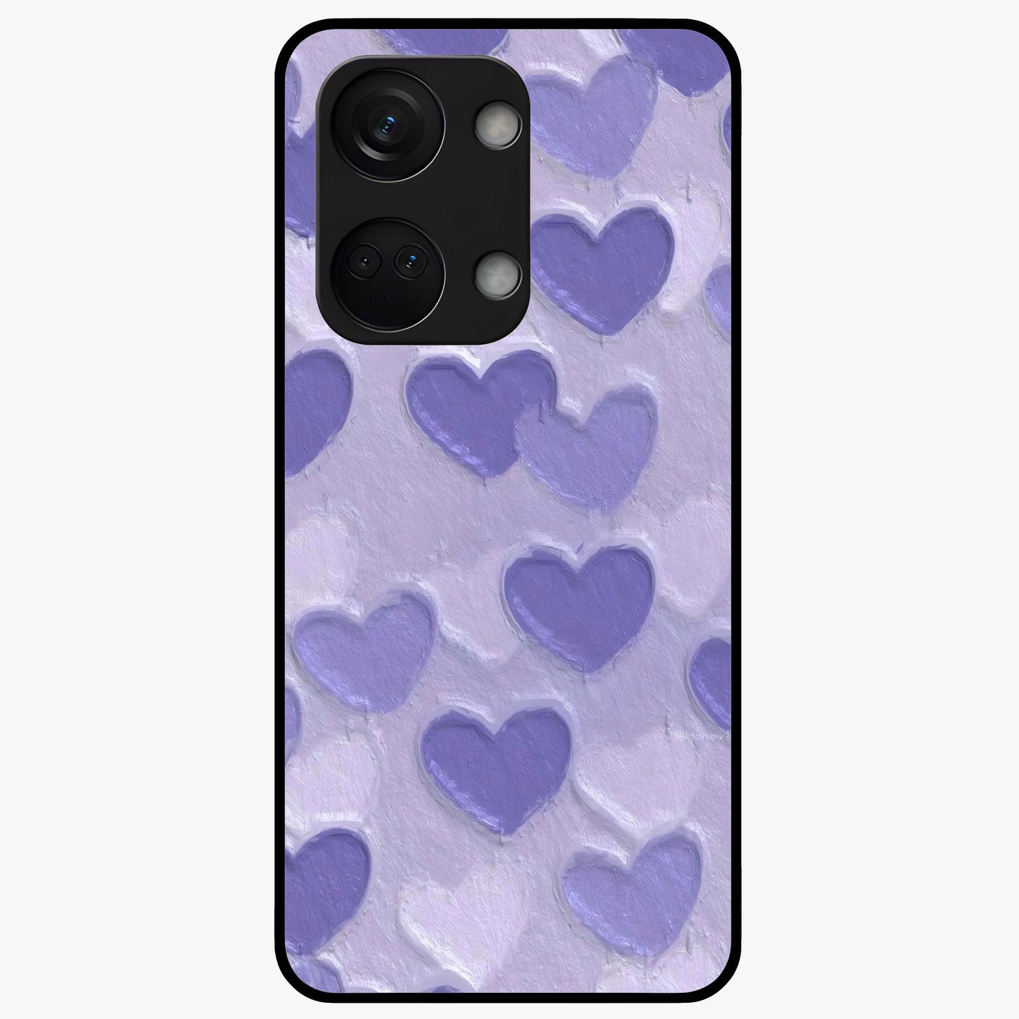Lavender Paper Hearts Glass Case for 1+Nord 3 cute front view featuring layered heart artwork in soft lavender tones