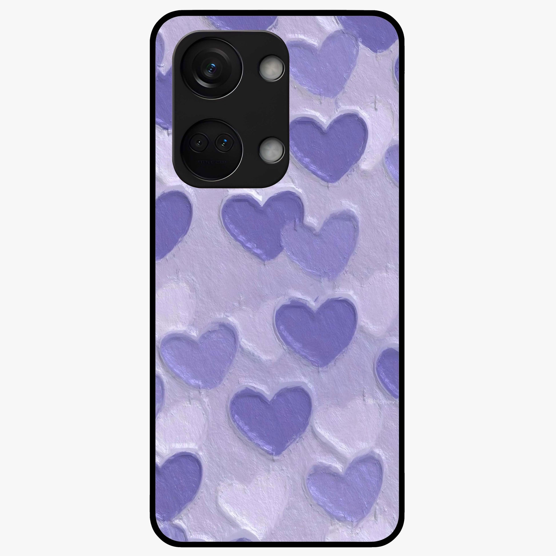 Lavender Paper Hearts Glass Case for 1+Nord 3 cute front view featuring layered heart artwork in soft lavender tones