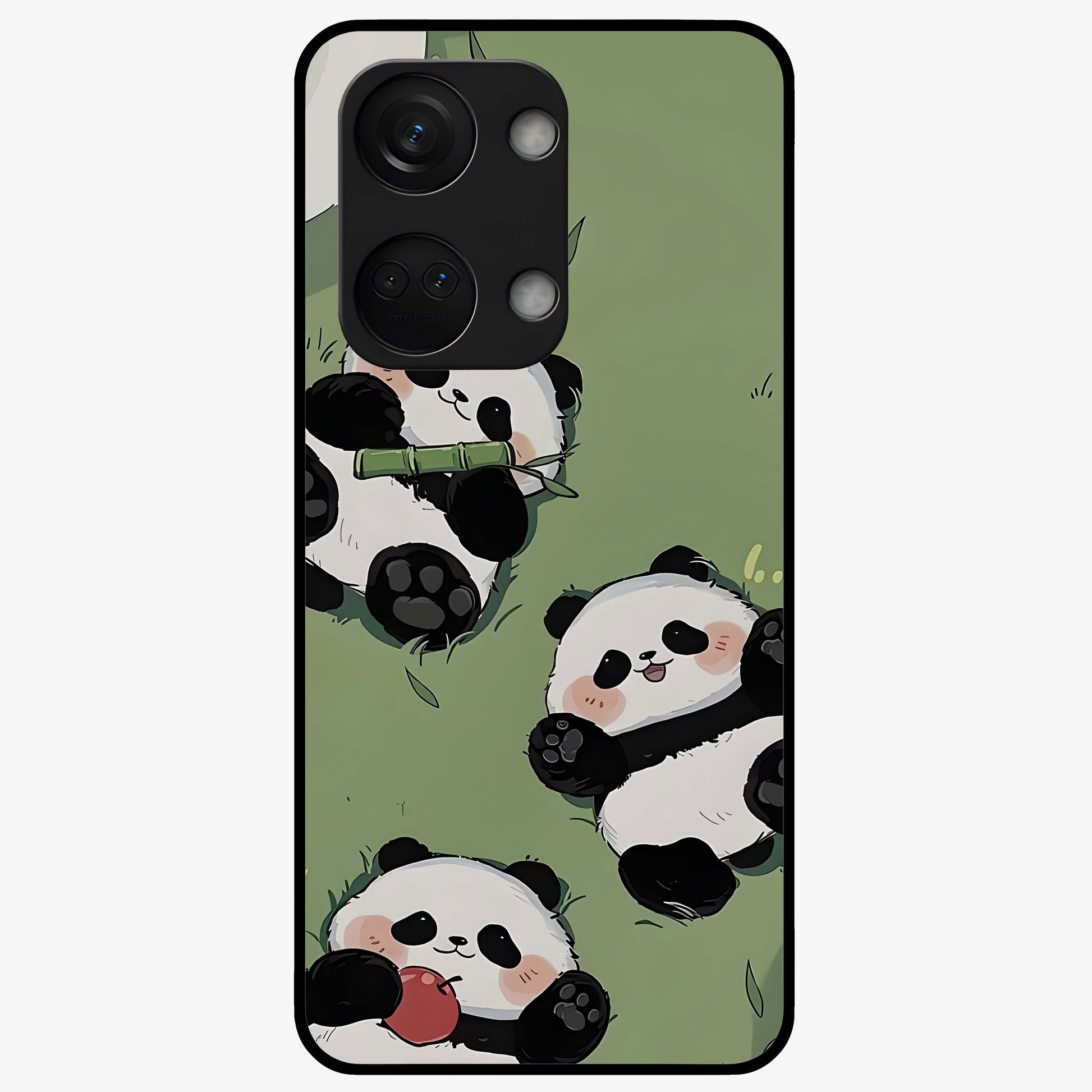 Lazy Panda Picnic Glass Case for 1+Nord 3 adorable front view featuring playful panda picnic themed artwork