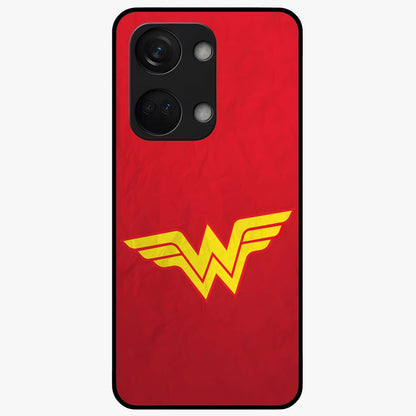 Legendary Wonder Power Glass Case for 1+Nord 3 dynamic front view featuring bold superhero inspired artwork