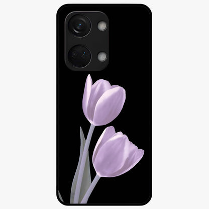 Lilac Tulip Flowers Glass Case for 1+Nord 3 elegant front view featuring tulip floral artwork in soft lilac tones