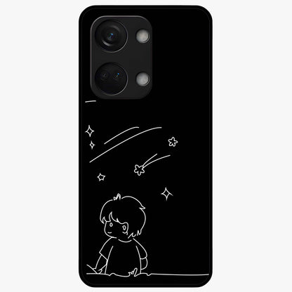Line Art Boy With Shooting Stars Glass Case for 1+Nord 3 artistic front view featuring minimal line art character with star accents