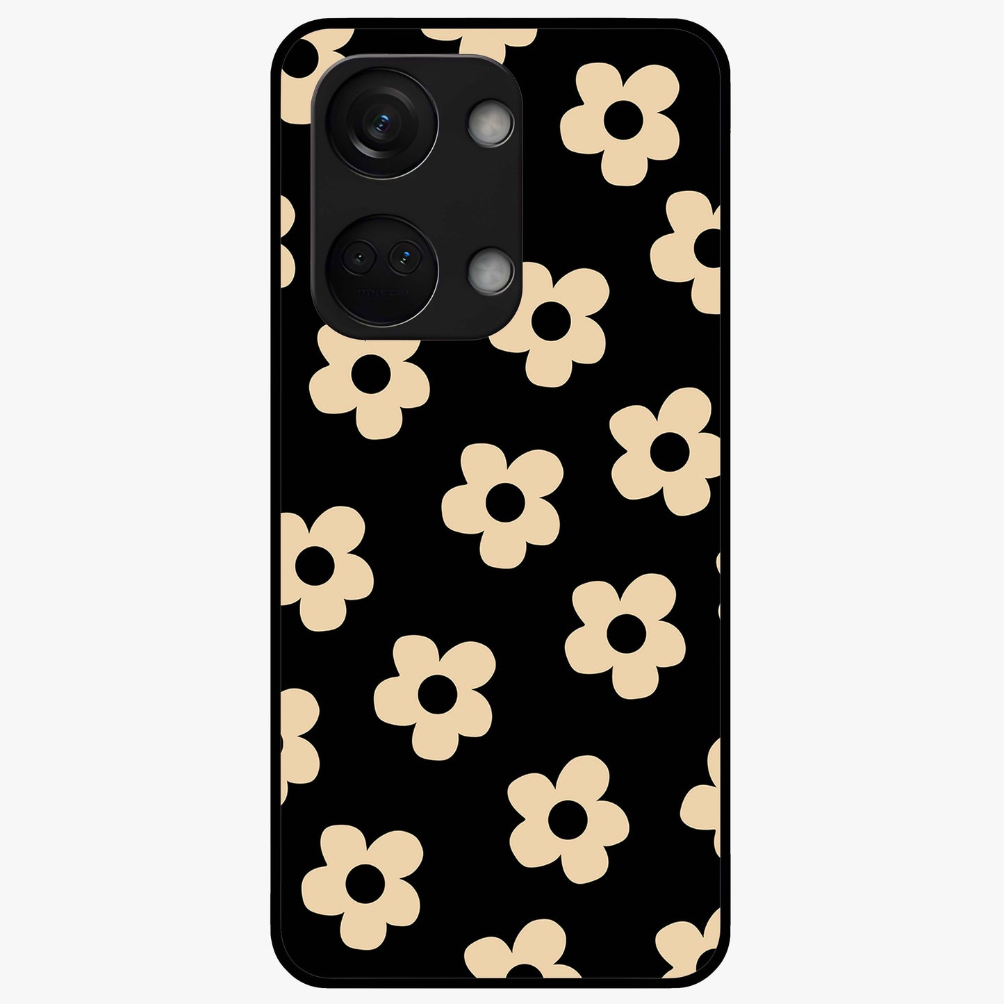 Little Daisy Flower Retro Pattern Glass Case for 1+Nord 3 cheerful front view featuring retro daisy floral pattern artwork