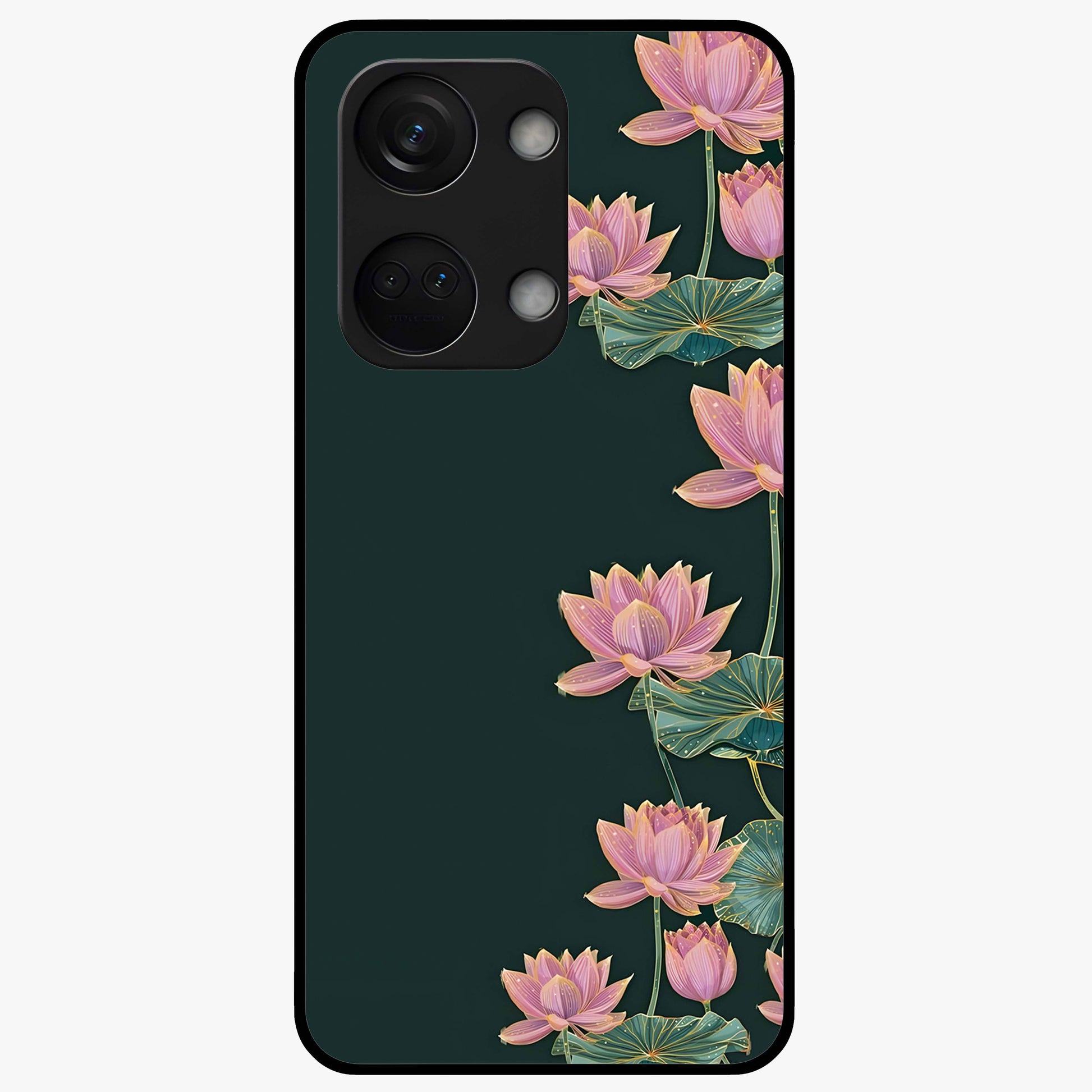 Lotus Bloom Serenity Glass Case for 1+Nord 3 peaceful front view featuring elegant lotus floral artwork