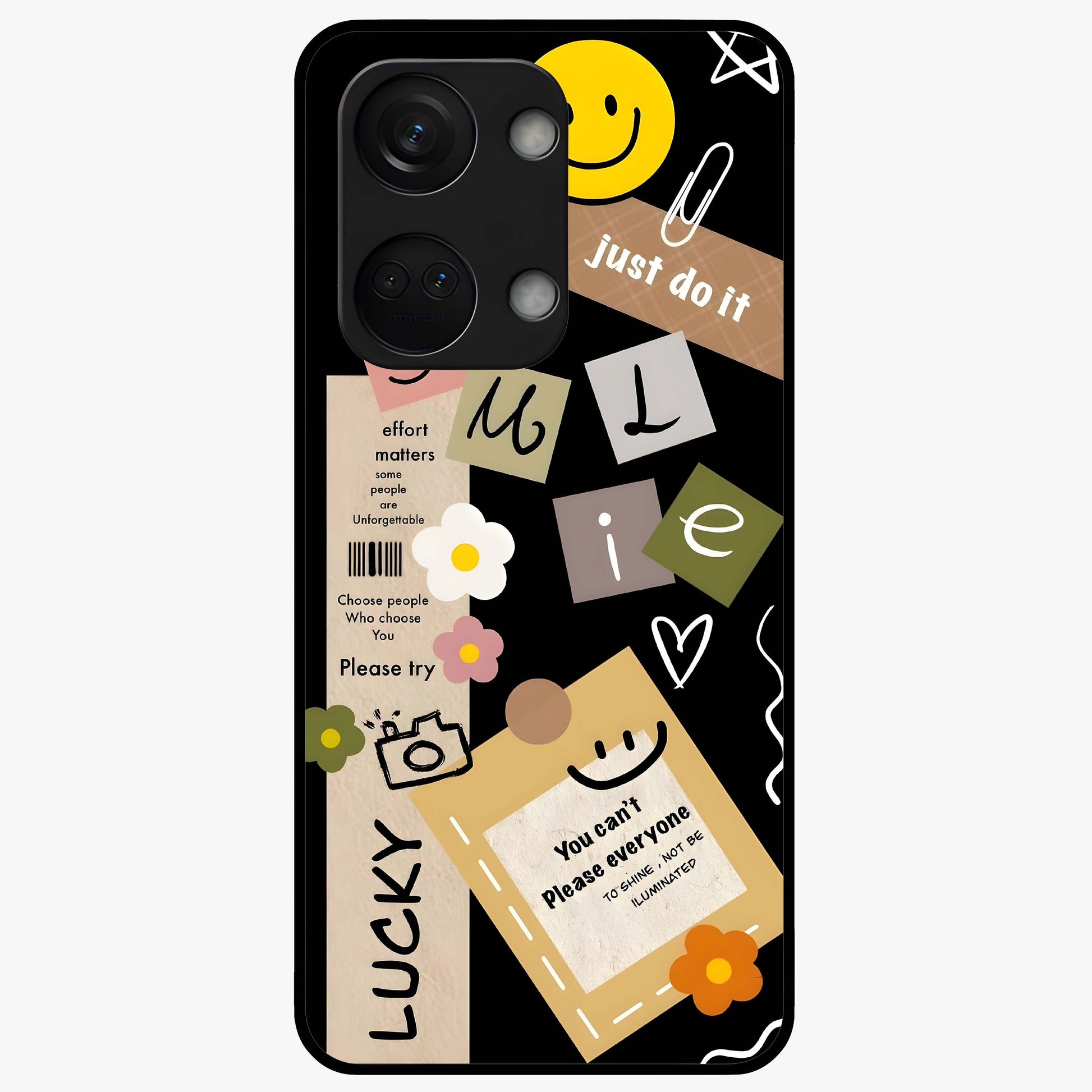 Lucky Aesthetic Collage Case Glass Case for 1+Nord 3 vibrant front view featuring layered aesthetic collage artwork