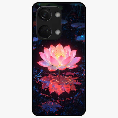 Luminous Lotus Glow Glass Case for 1+Nord 3 radiant front view featuring glowing lotus artwork