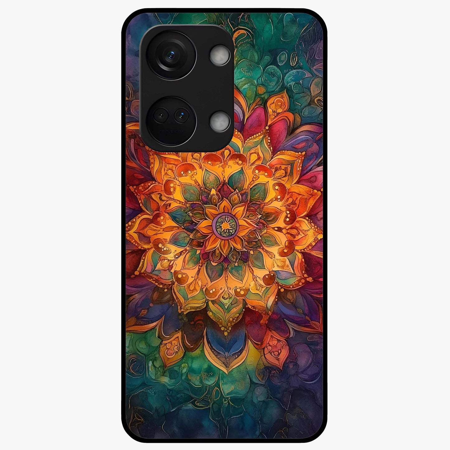 Mandala Vibrants Glass Case for 1+Nord 3 artistic front view featuring colorful mandala pattern artwork