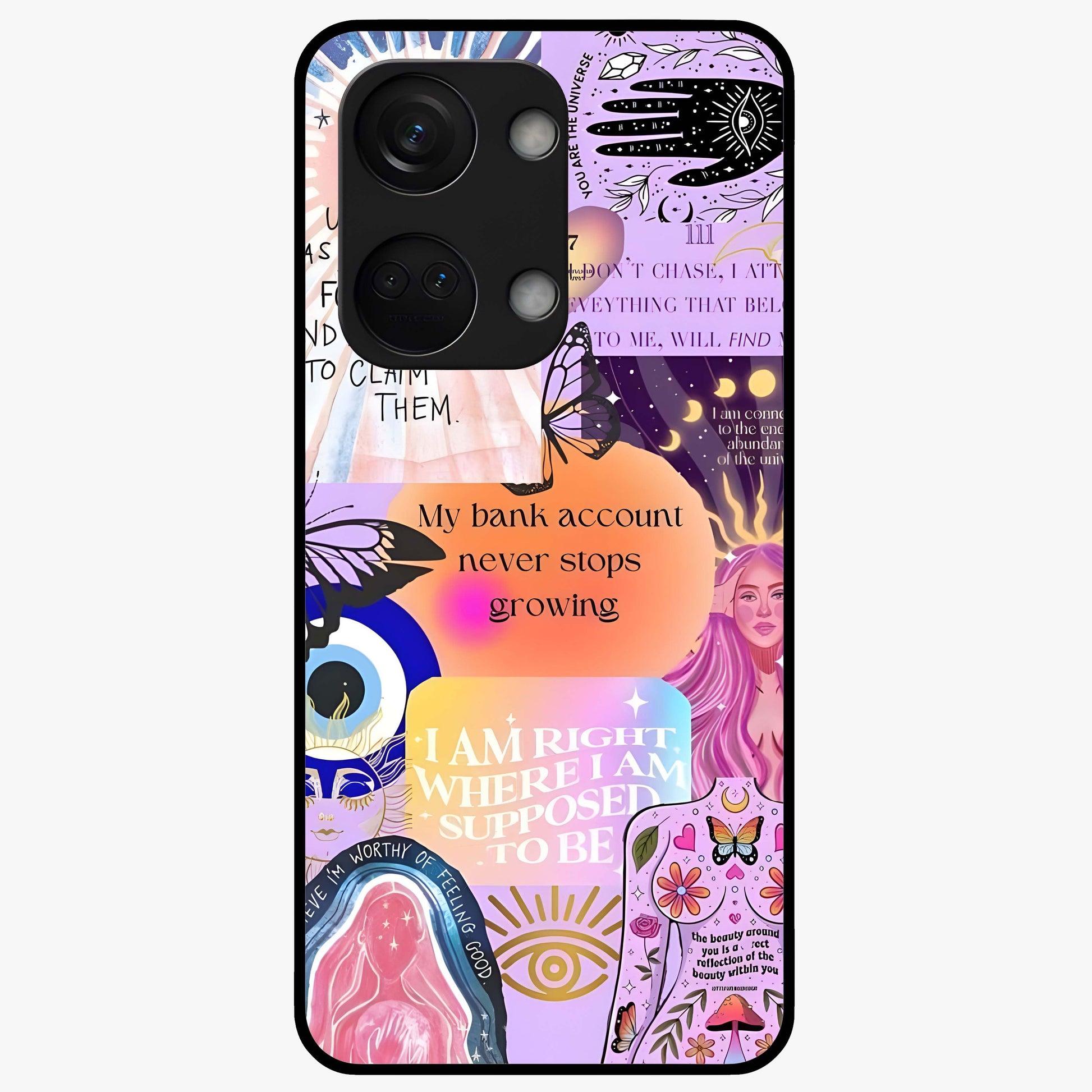 Manifestation Collage Glass Case for 1+Nord 3 creative front view featuring aesthetic vision board collage artwork