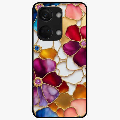 Marble Flower Pattern Glass Case for 1+Nord 3 stylish front view featuring floral artwork blended with marble texture