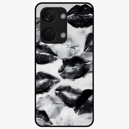 Midnight Kiss Marks Glass Case for 1+Nord 3 bold front view featuring romantic kiss mark artwork on dark background