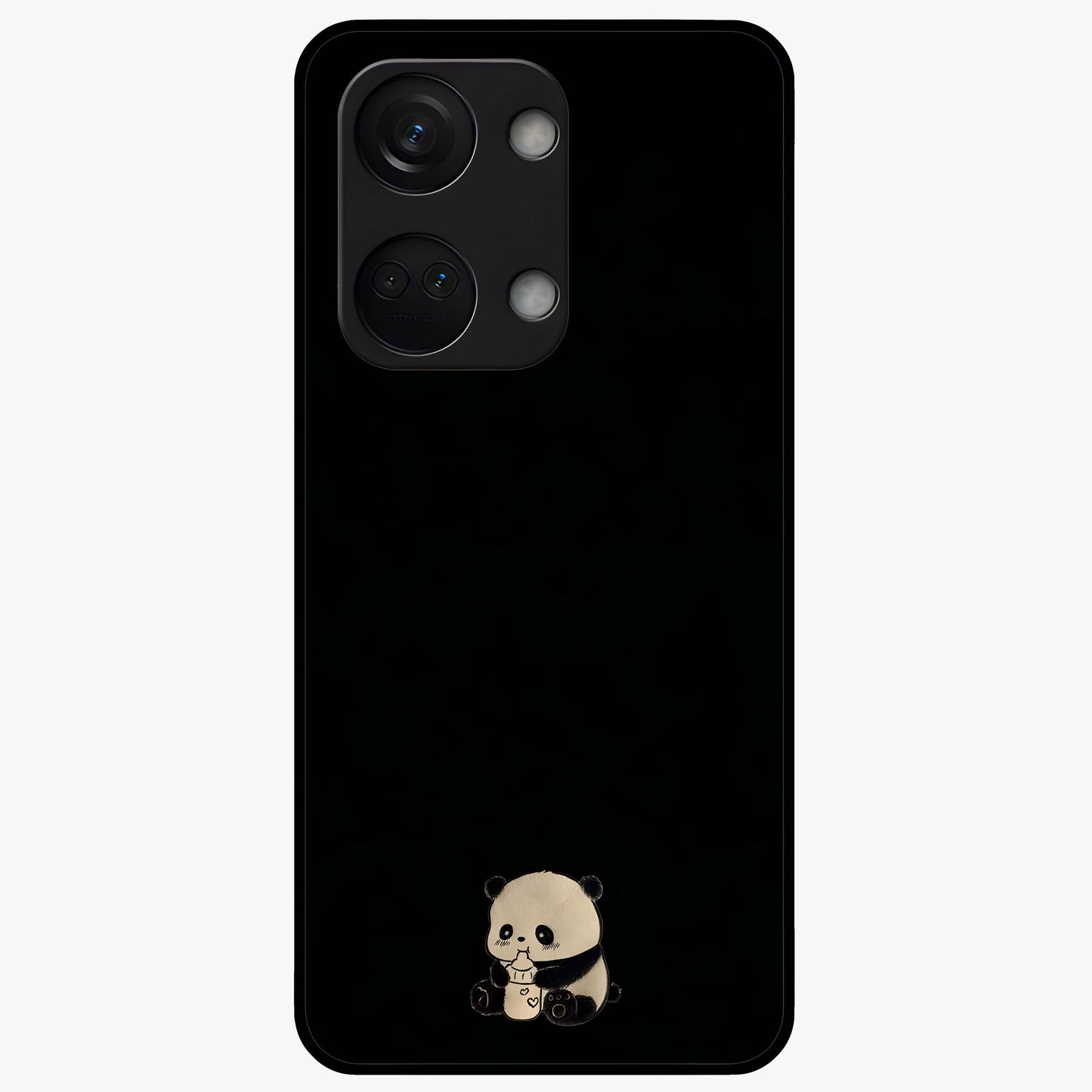 Midnight Panda Love Glass Case for 1+Nord 3 adorable front view featuring cute panda artwork on dark background