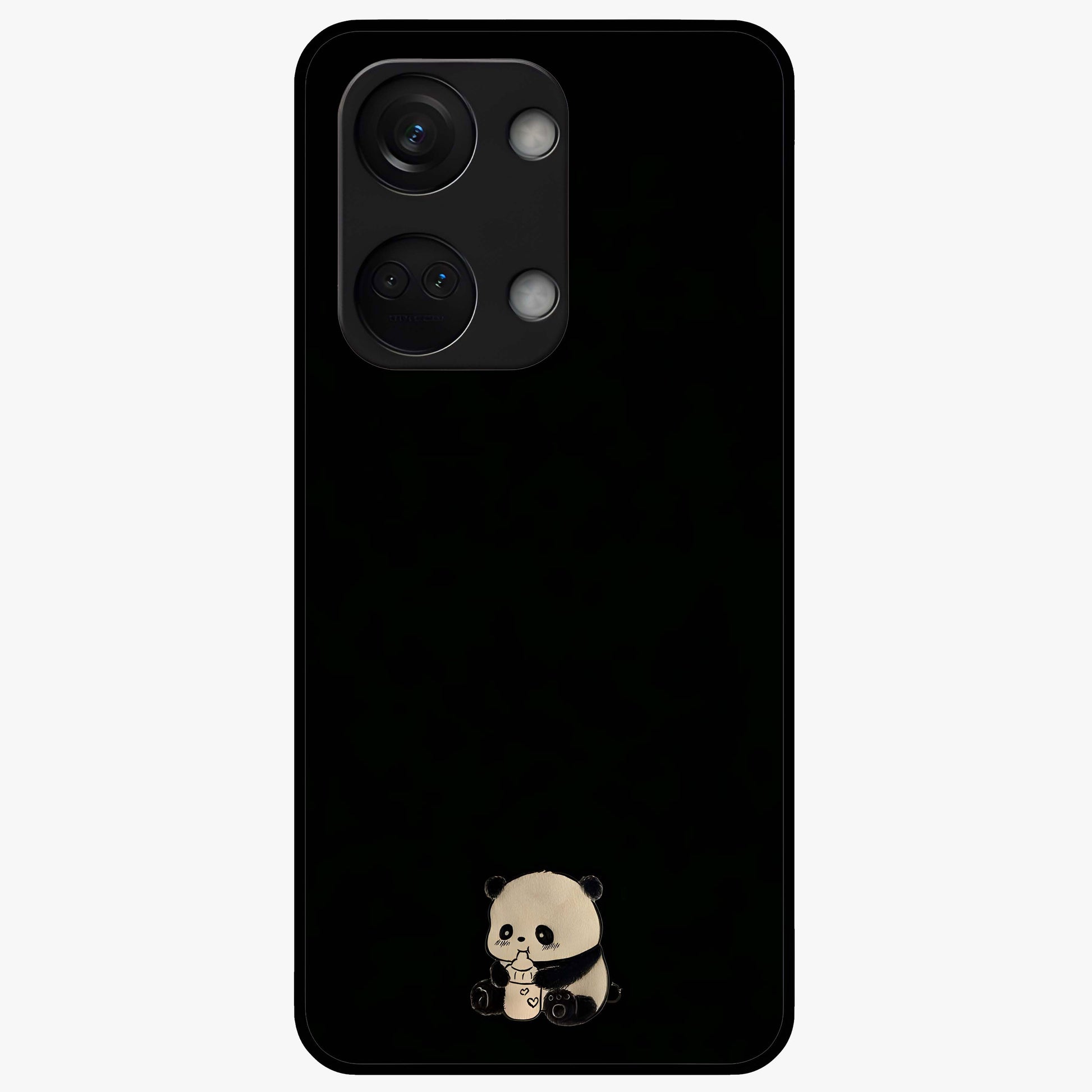 Midnight Panda Love Glass Case for 1+Nord 3 adorable front view featuring cute panda artwork on dark background