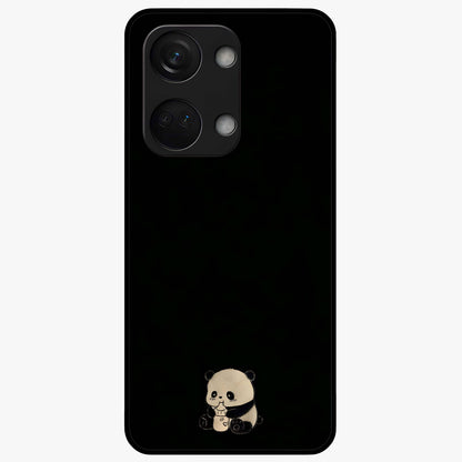 Midnight Panda Love Glass Case for 1+Nord 3 adorable front view featuring cute panda artwork on dark background