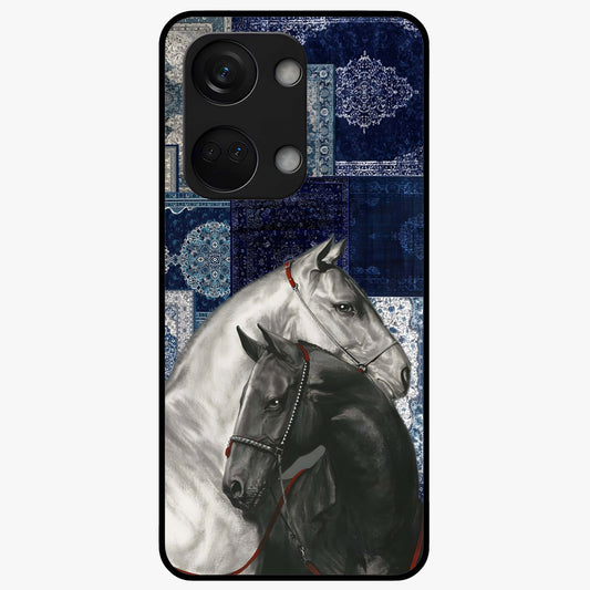 Midnight Stallion Blues Glass Case for 1+Nord 3 powerful front view featuring horse artwork in deep blue night tones