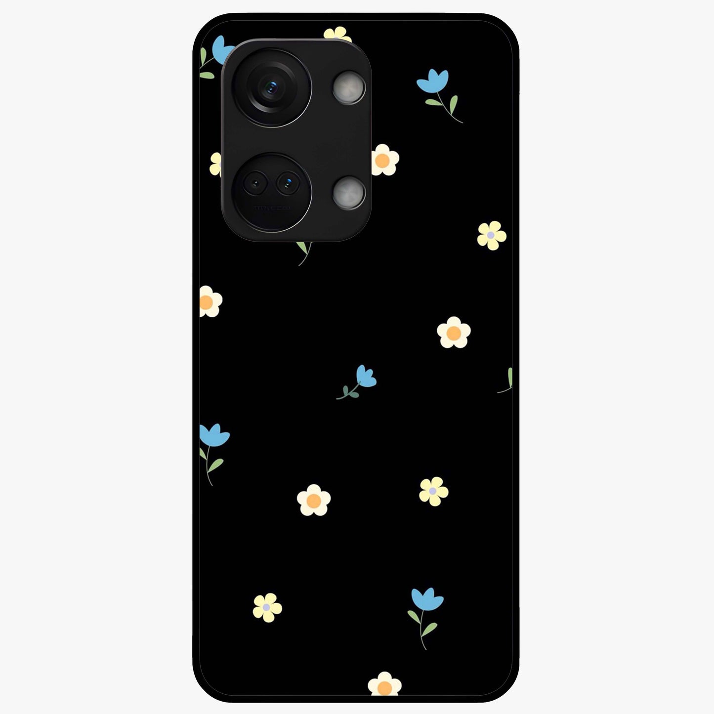 Minimalistic Blue With White Flower Pattern Glass Case for 1+Nord 3 fresh front view featuring white floral artwork on blue background