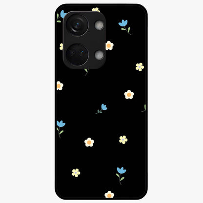 Minimalistic Blue With White Flower Pattern Glass Case for 1+Nord 3 fresh front view featuring white floral artwork on blue background