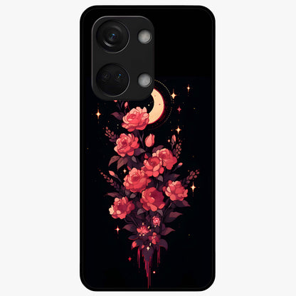 Moonlit Floral Elegance Glass Case for 1+Nord 3 graceful front view featuring sophisticated floral artwork on dark backdrop