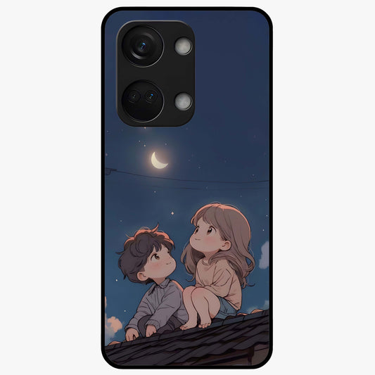 Moonlit Promise Together Glass Case for 1+Nord 3 romantic front view featuring couple inspired artwork in night tones