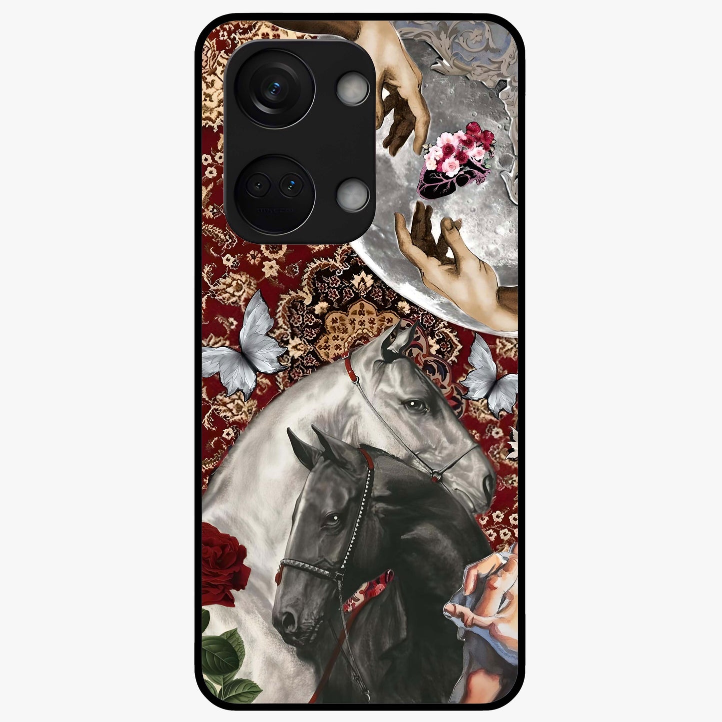 Moonlit Royal Stallion Glass Case for 1+Nord 3 majestic front view featuring horse artwork under glowing moonlight