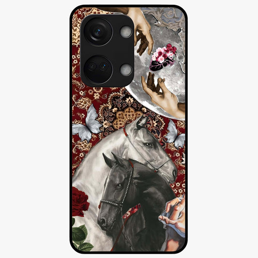 Moonlit Royal Stallion Glass Case for 1+Nord 3 majestic front view featuring horse artwork under glowing moonlight