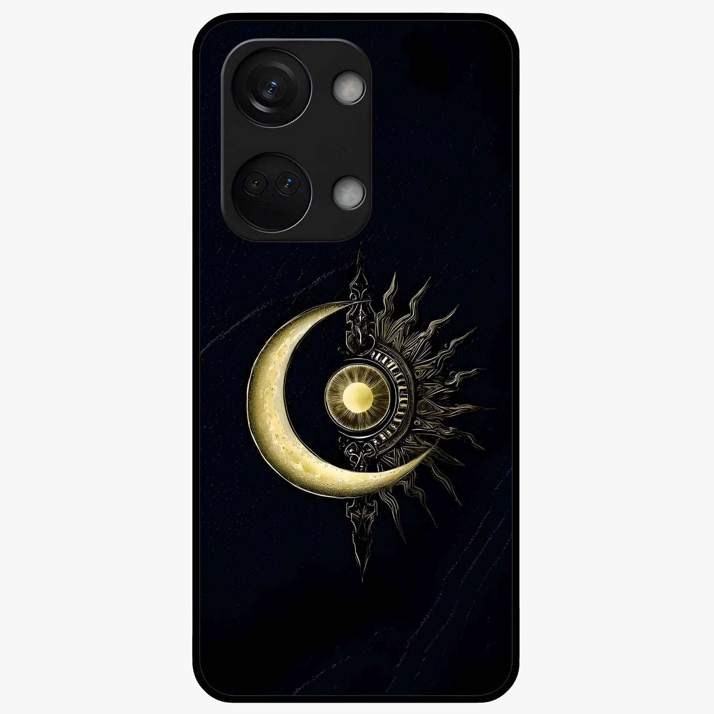 Mystic Lunar Flame Glass Case for 1+Nord 3 striking front view featuring moon and flame inspired artwork