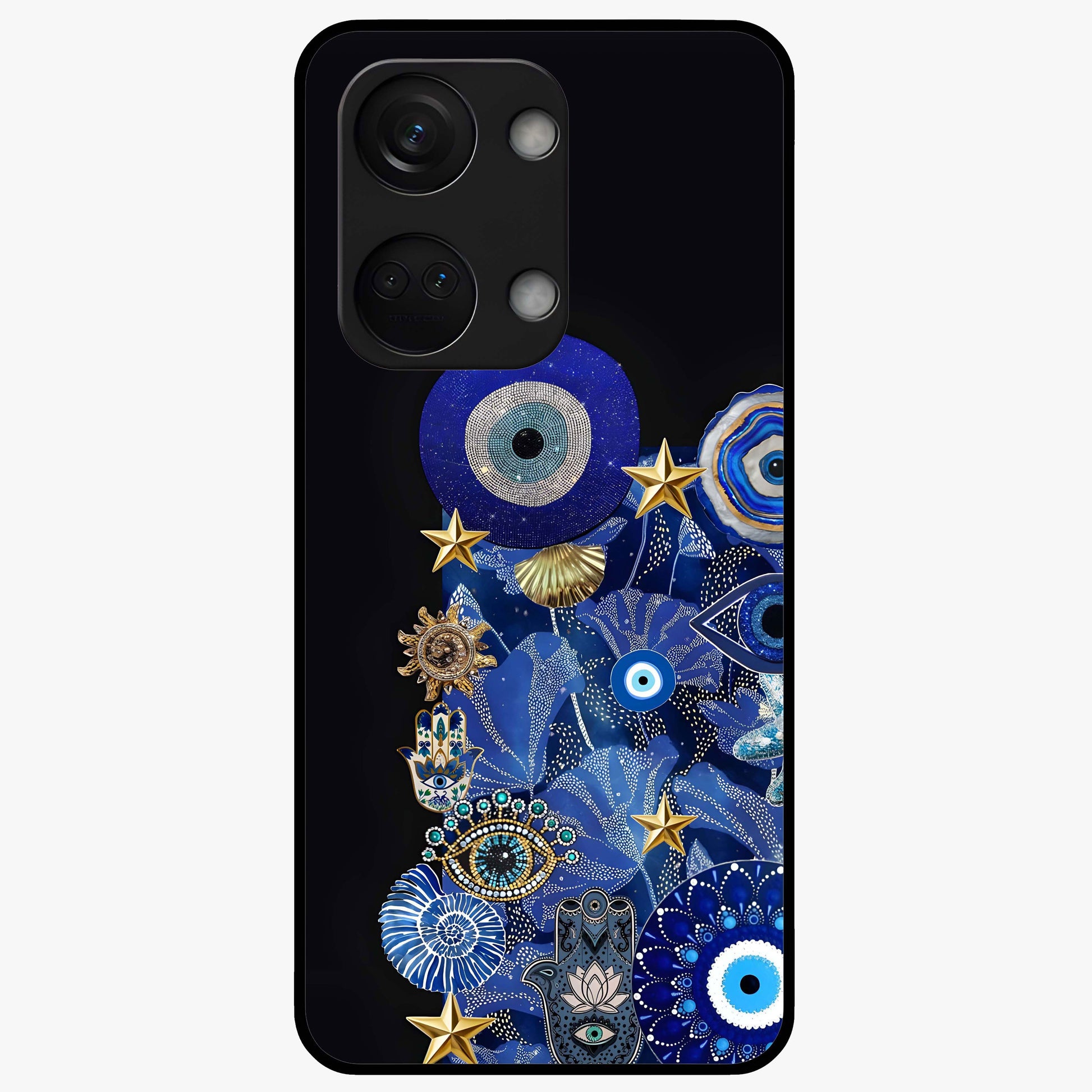 Mystic Ocean Eye Glass Case for 1+Nord 3 vibrant front view featuring ocean inspired eye artwork in blue tones