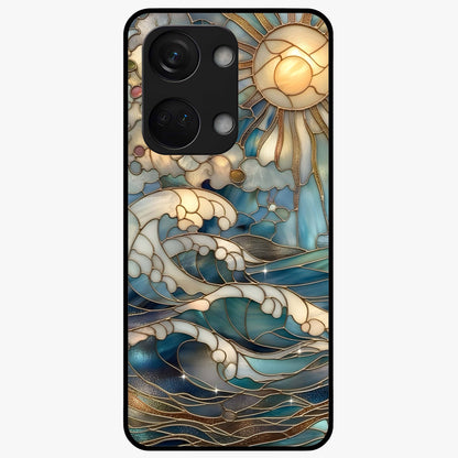 Ocean Mosaic Art Glass Case for 1+Nord 3 artistic front view featuring mosaic inspired ocean artwork