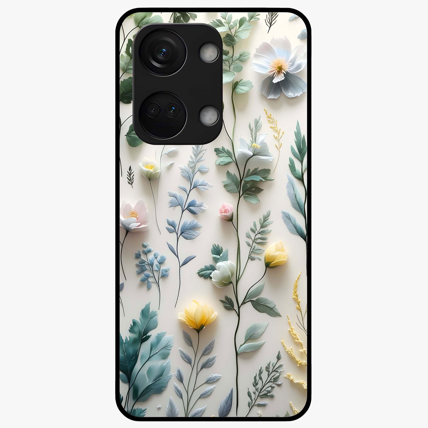 Pastel Garden Whispers Glass Case for 1+Nord 3 soft front view featuring delicate pastel floral artwork
