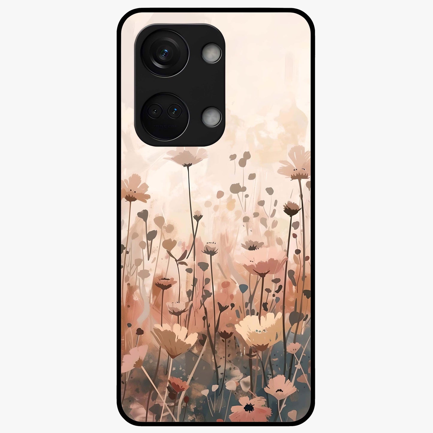 Pastel Wildflowers Glass Case for 1+Nord 3 cheerful front view featuring colorful wildflower artwork in pastel tones