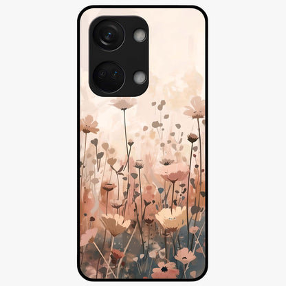 Pastel Wildflowers Glass Case for 1+Nord 3 cheerful front view featuring colorful wildflower artwork in pastel tones