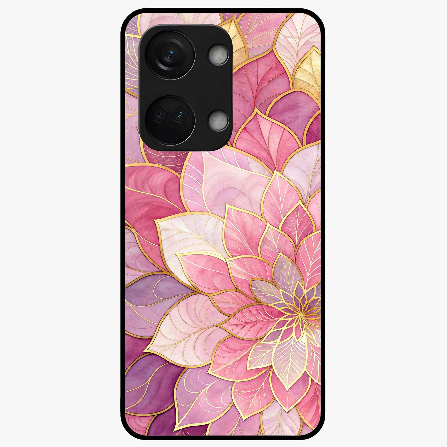 Petal Luxe Bloom Glass Case for 1+Nord 3 luxurious front view featuring refined floral artwork with rich tones
