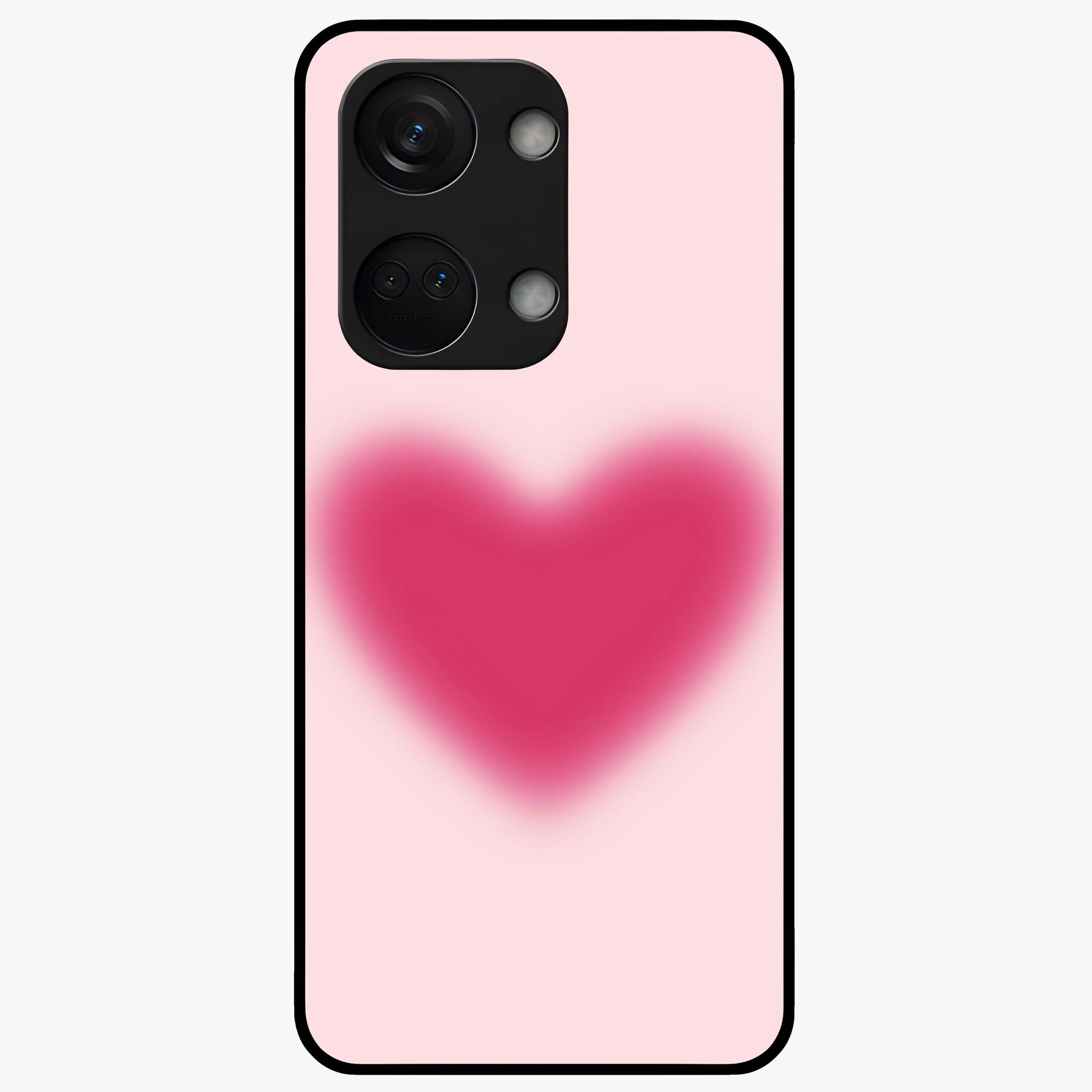 Pink Aura Heart Glass Case for 1+Nord 3 soft front view featuring glowing heart artwork in pastel pink tones