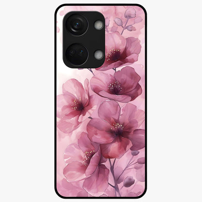 Pink Floral Glass Case for 1+Nord 3 elegant front view featuring soft pink flower artwork