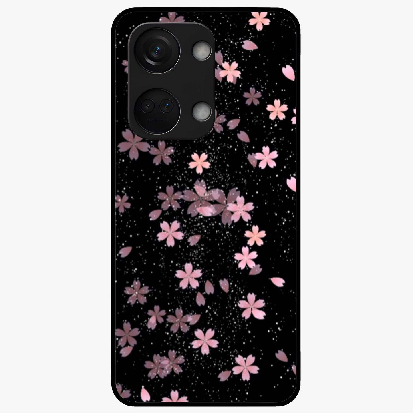 Pink Flower Black Background Glass Case for 1+Nord 3 striking front view featuring vibrant pink flower on dark backdrop