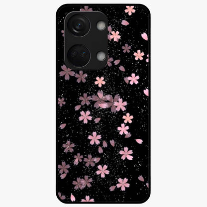 Pink Flower Black Background Glass Case for 1+Nord 3 striking front view featuring vibrant pink flower on dark backdrop