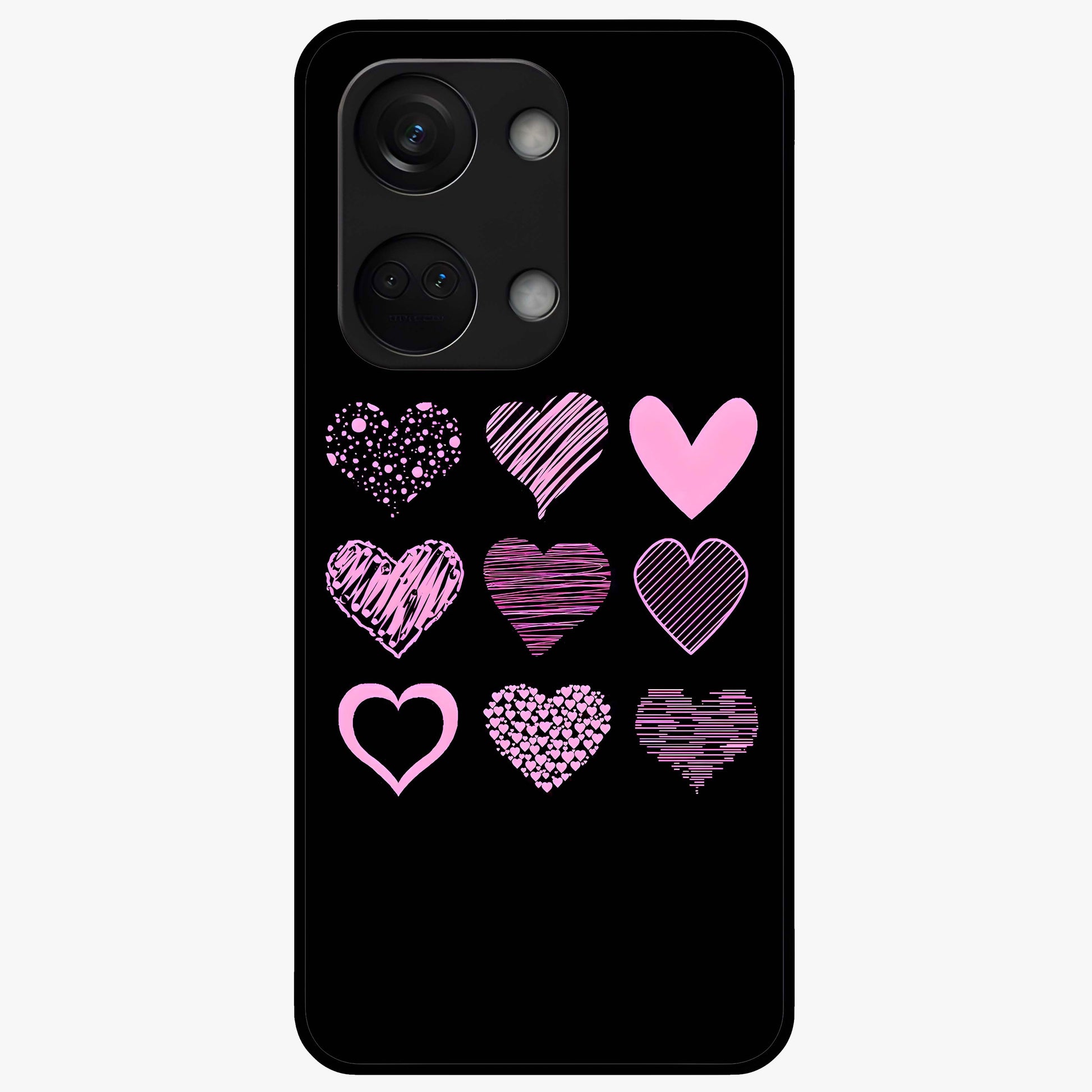 Pink Heart Aesthetic Glass Case for 1+Nord 3 cute front view featuring minimal heart artwork in soft pink tones