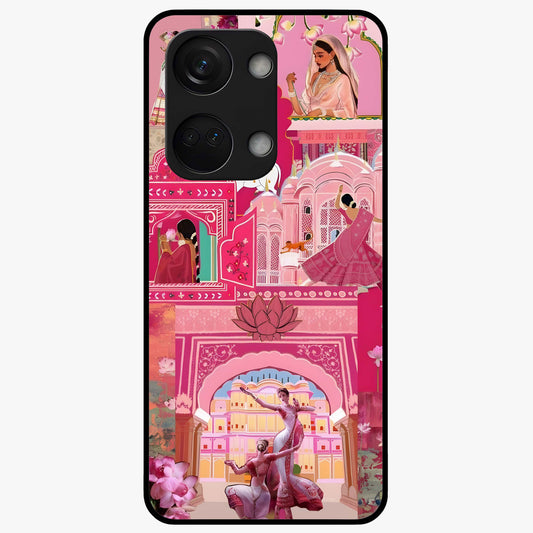 Pink Palace Muse Glass Case for 1+Nord 3 elegant front view featuring palace inspired artwork in soft pink hues