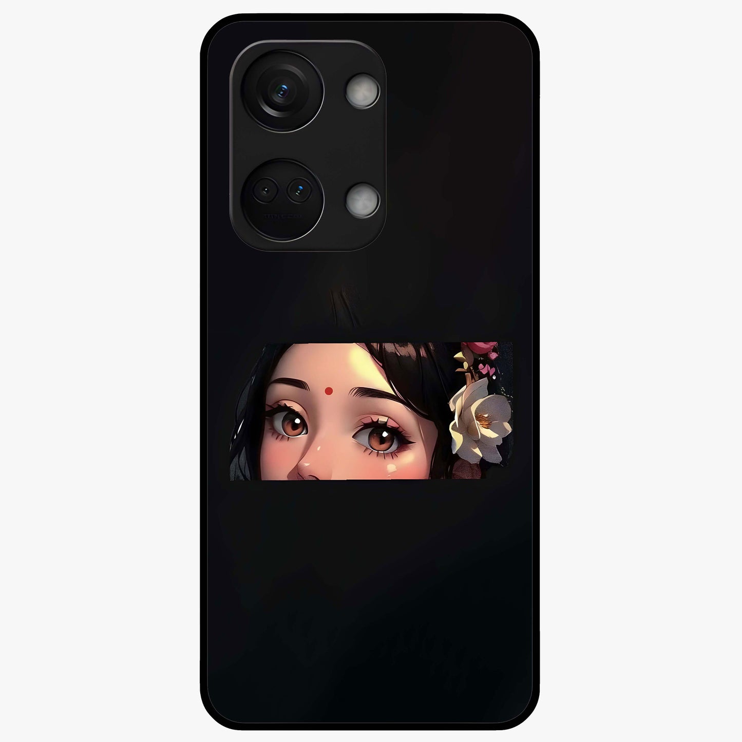 Radha Divine Embrace Glass Case for 1+Nord 3 devotional front view featuring graceful Radha inspired artwork