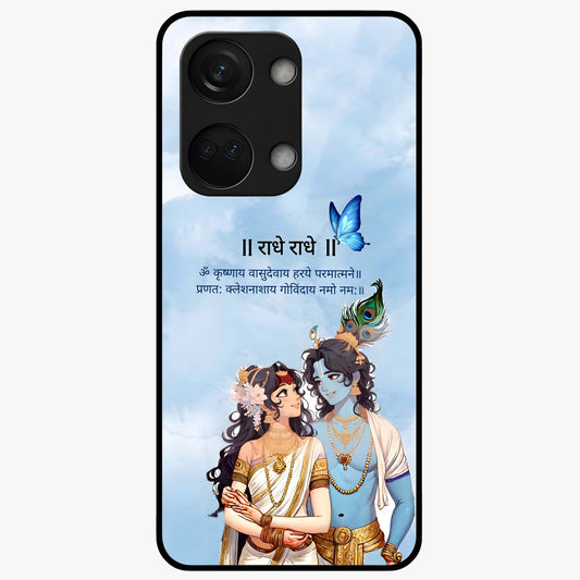 Radha Krishna Eternal Glass Case for 1+Nord 3 serene front view featuring timeless Radha Krishna devotional artwork