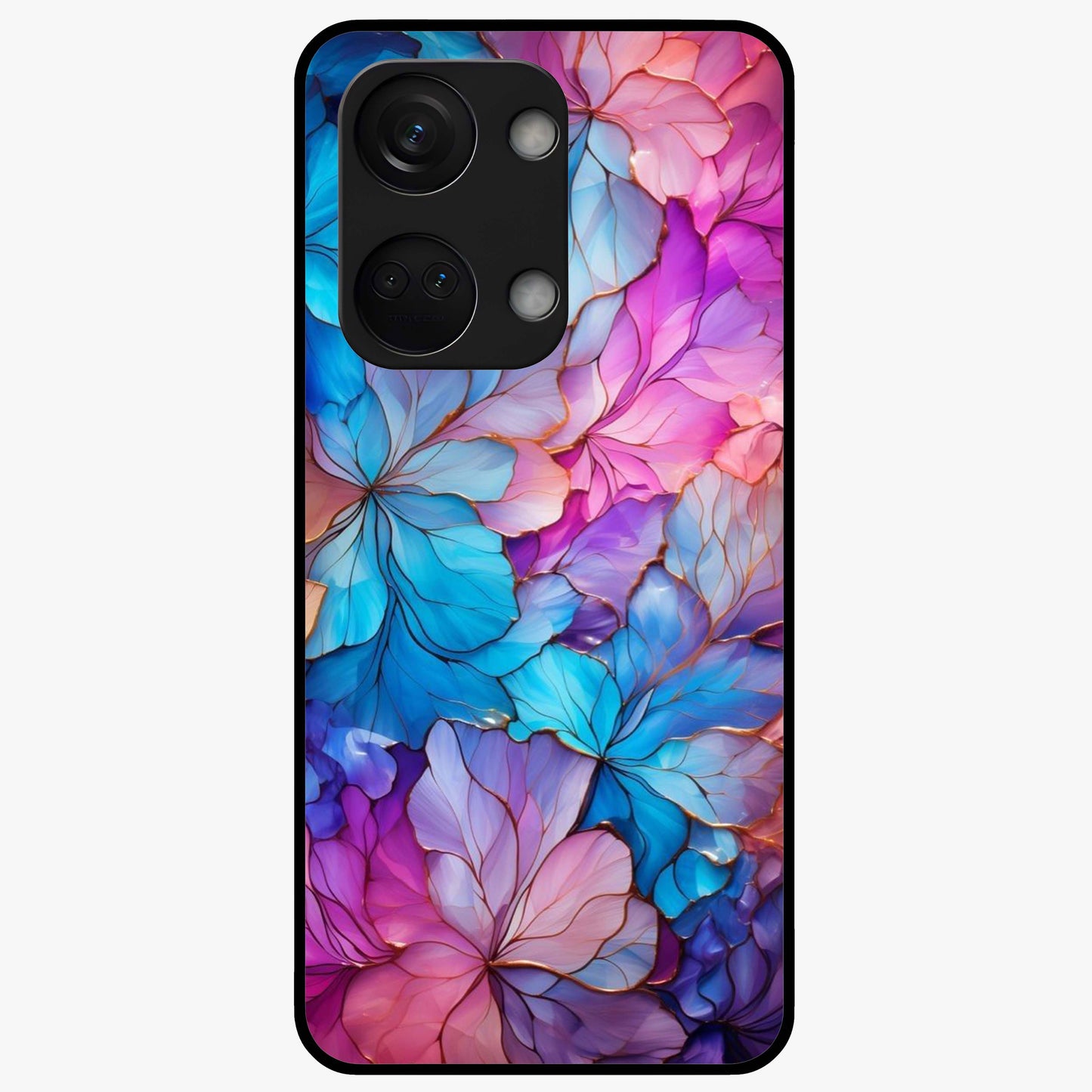 Radiant Floral Whirl Glass Case for 1+Nord 3 artistic front view featuring swirling floral artwork