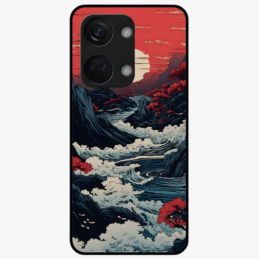 Red Sunset Scenery Glass Case for 1+Nord 3 scenic front view featuring warm sunset landscape artwork