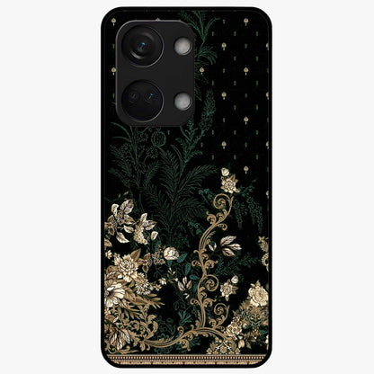Regal Botanical Tapestry Glass Case for 1+Nord 3 luxurious front view featuring intricate botanical tapestry artwork