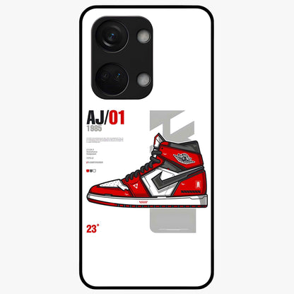 Retro Sneaker Blueprint Glass Case for 1+Nord 3 bold front view featuring sneaker blueprint style artwork
