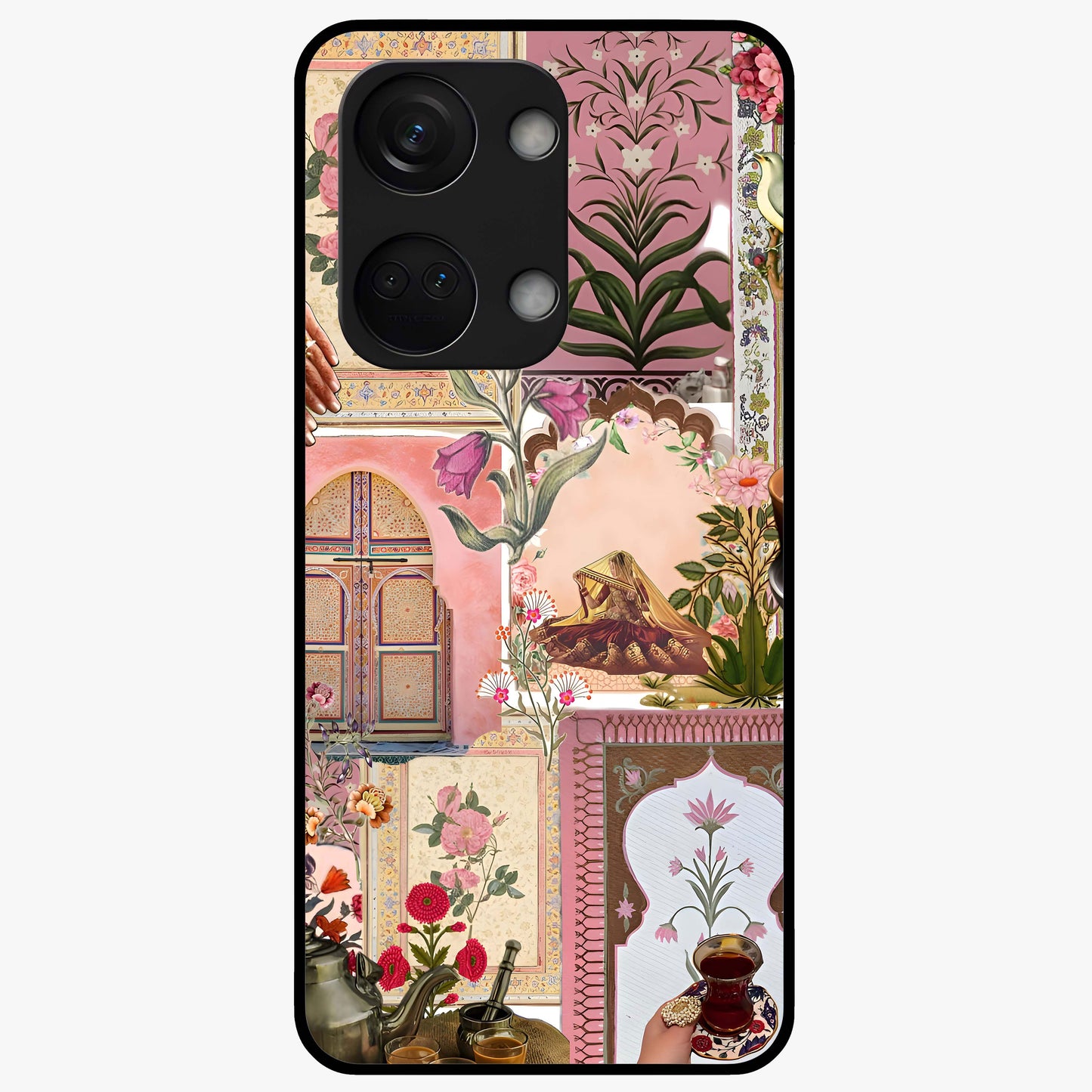 Royal Pink Legacy Glass Case for 1+Nord 3 elegant front view featuring luxurious pink themed artistic artwork