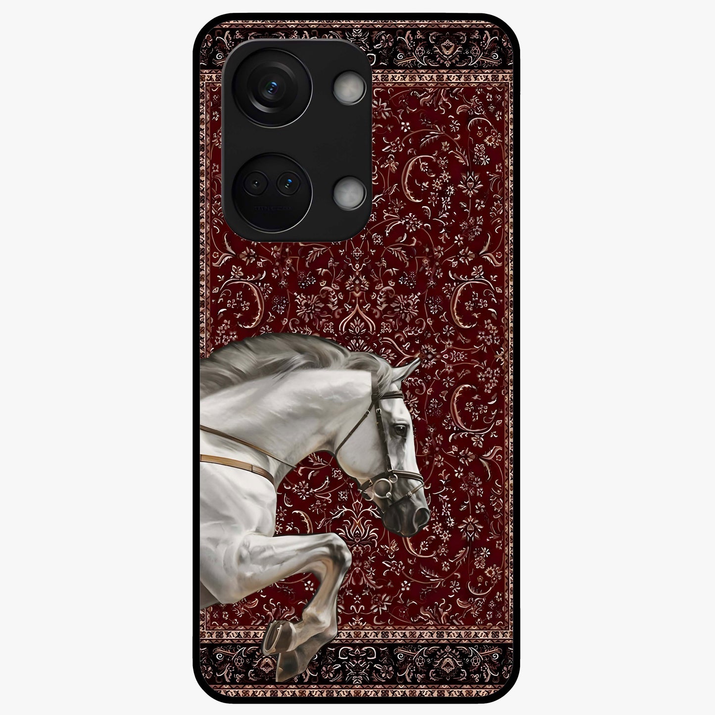 Royal Rider Tapestry Glass Case for 1+Nord 3 majestic front view featuring rider artwork in tapestry style
