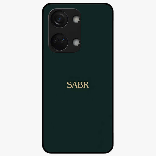 Sabr Minimal Patience Glass Case for 1+Nord 3 clean front view featuring minimalist typography artwork